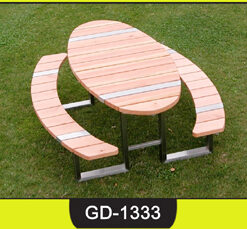 Wooden & Iron Table and Bench Set ~ GD-1333